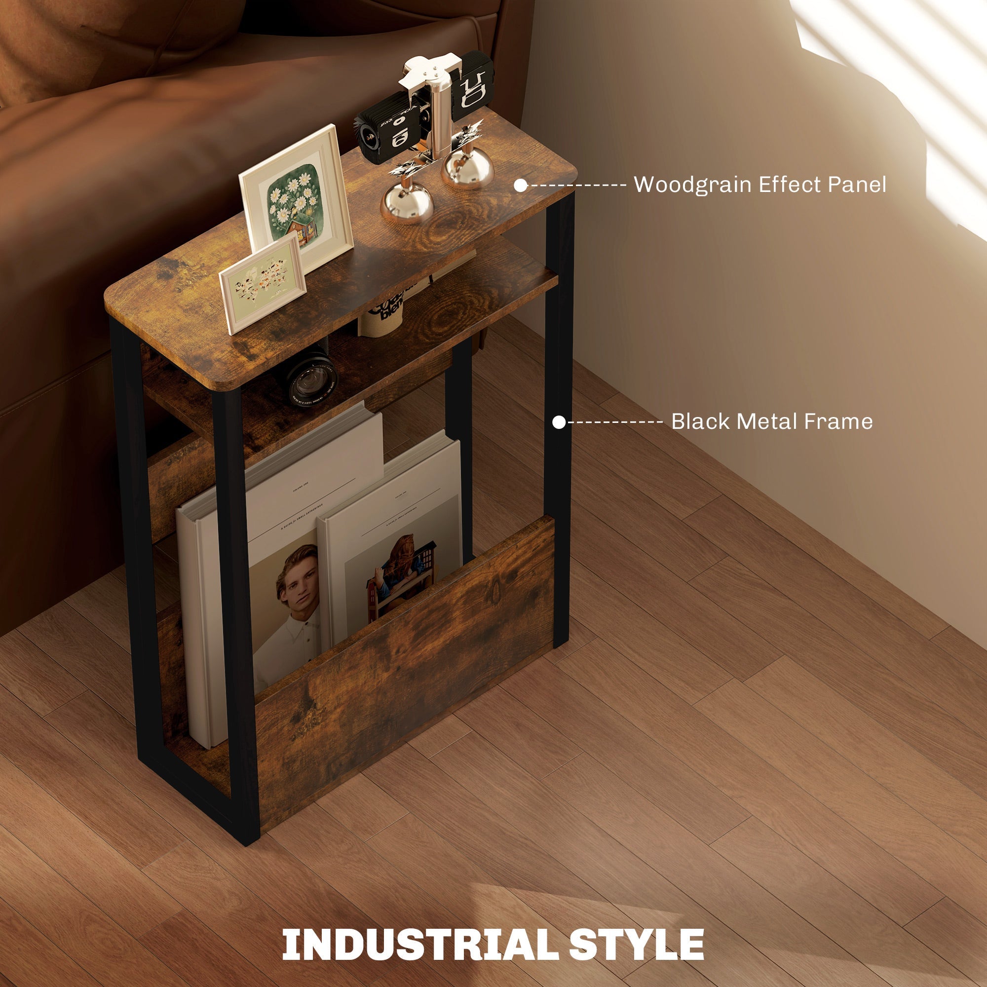 HOMCOM Industrial-Style Side Table - Black/Brown 