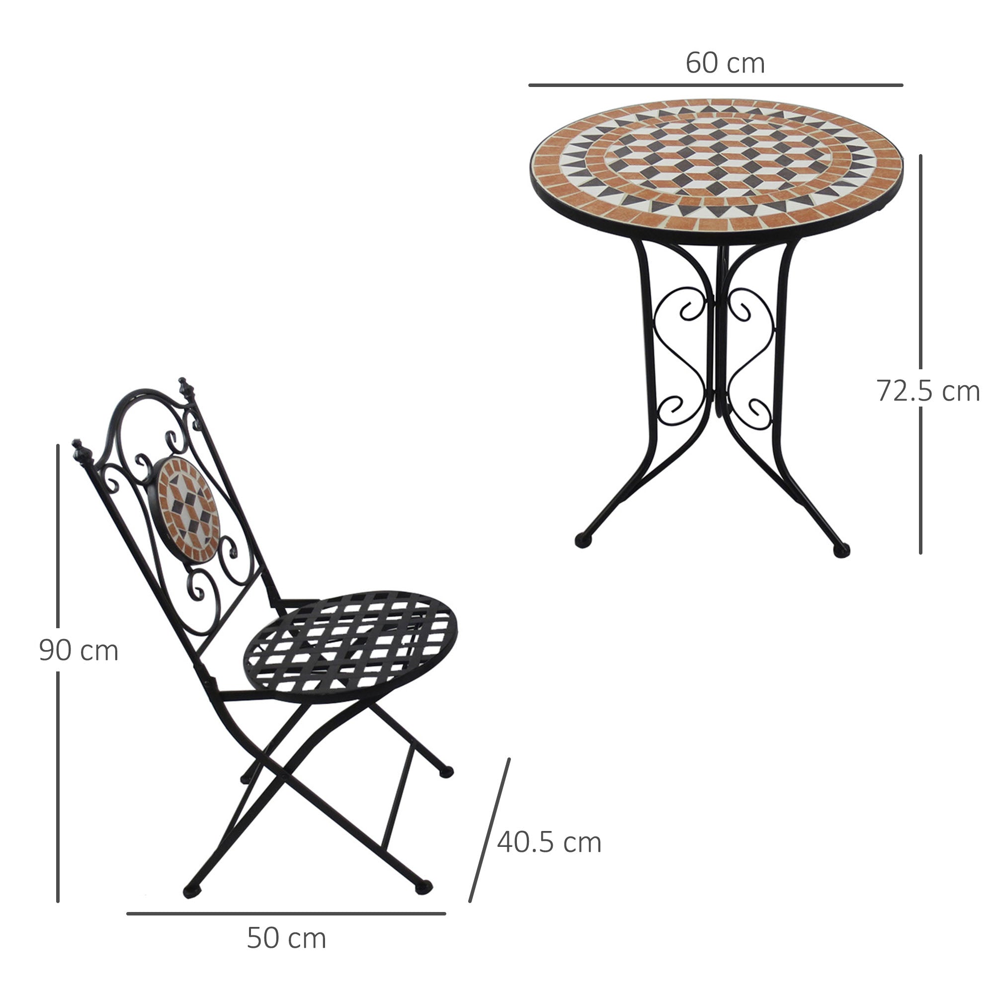 Outsunny 3 PCs Garden Mosaic Bistro Set Outdoor Patio 2 Folding Chairs & 1 Round Table  Outdoor Furniture Vintage 