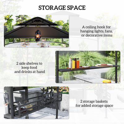 Outsunny 150 x 240cm BBQ Grill Gazebo, with Shelves - Grey 
