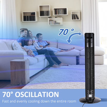 HOMCOM 38'' Freestanding Tower Fan, 3 Speed 3 Mode, 12h Timer, 70 Degree Oscillation, LED Panel, 5M Remote Controller, Black 