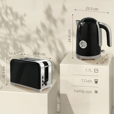 HOMCOM Retro Toaster and Kettle Set - Black 