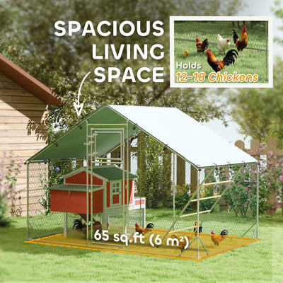 PawHut Walk in Chicken Run w/ Cover, Feeding Door, Hanging Feeder, Perch, for 6-8 Poultry 