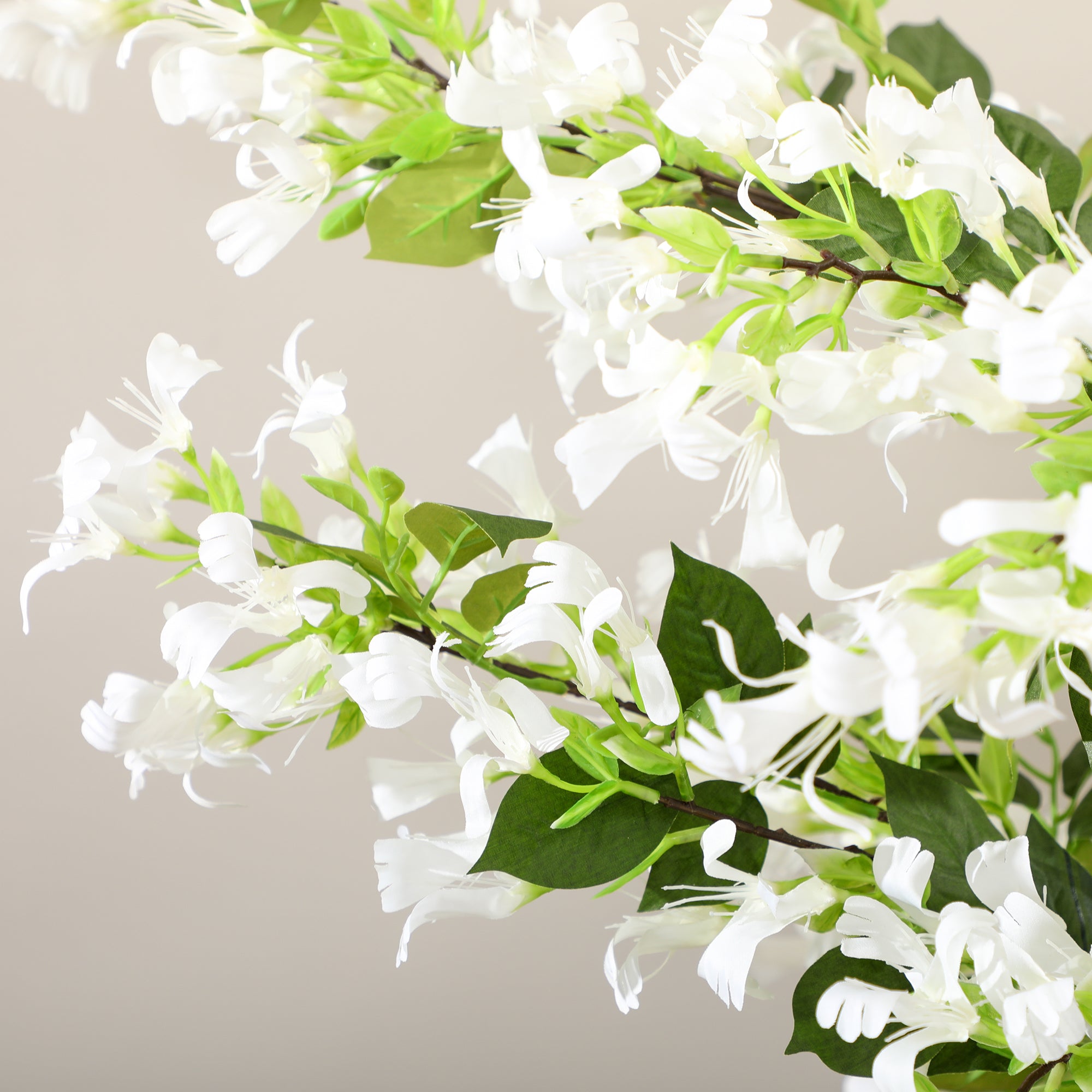 HOMCOM Artificial Plants Honeysuckle Flower in Pot Fake Plants with Curved Boots for Indoor Outdoor 15x15x150cm Set of 2 White 