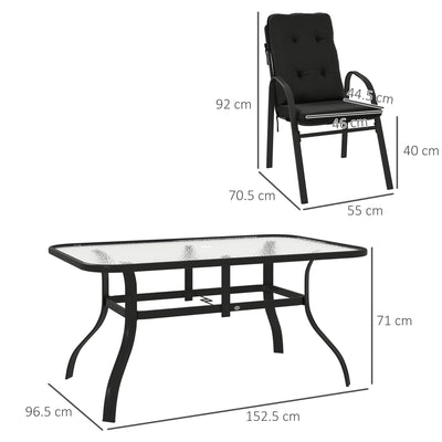 Outsunny Seven-Piece Garden Dining Set with Cushions - Black 