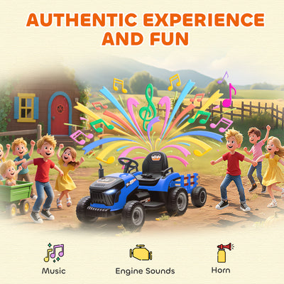 AIYAPLAY 12V Ride on Tractor and Trailer with Remote Control, Music, Shifter, Start-Up Sound, for Kids Ages 3-8 Years, Blue 