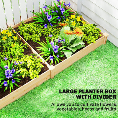 Outsunny Raised Garden Bed, Wooden Planter Box with Divider and Open Bottom for Flowers, Herbs, Vegetables, DIY Painting 
