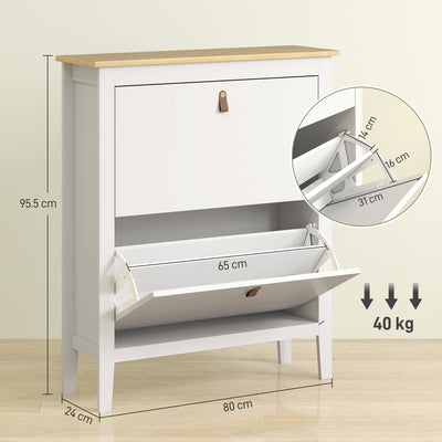 HOMCOM Modern Two-Drawer Shoe Cabinet - White 