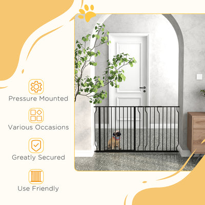 PawHut Extra Wide Dog Safety Gate, with Door Pressure, for Doorways, Hallways, Staircases - Black 
