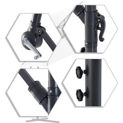 Outsunny 3(m) Banana Parasol Hanging Cantilever Umbrella with Crank Handle, 8 Ribs and Cross Base for Outdoor, Sun Shade, Dark Green 