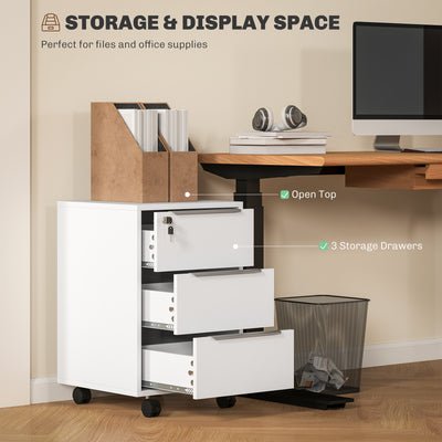 HOMCOM Three-Drawer Locking Filing Cabinet - White 