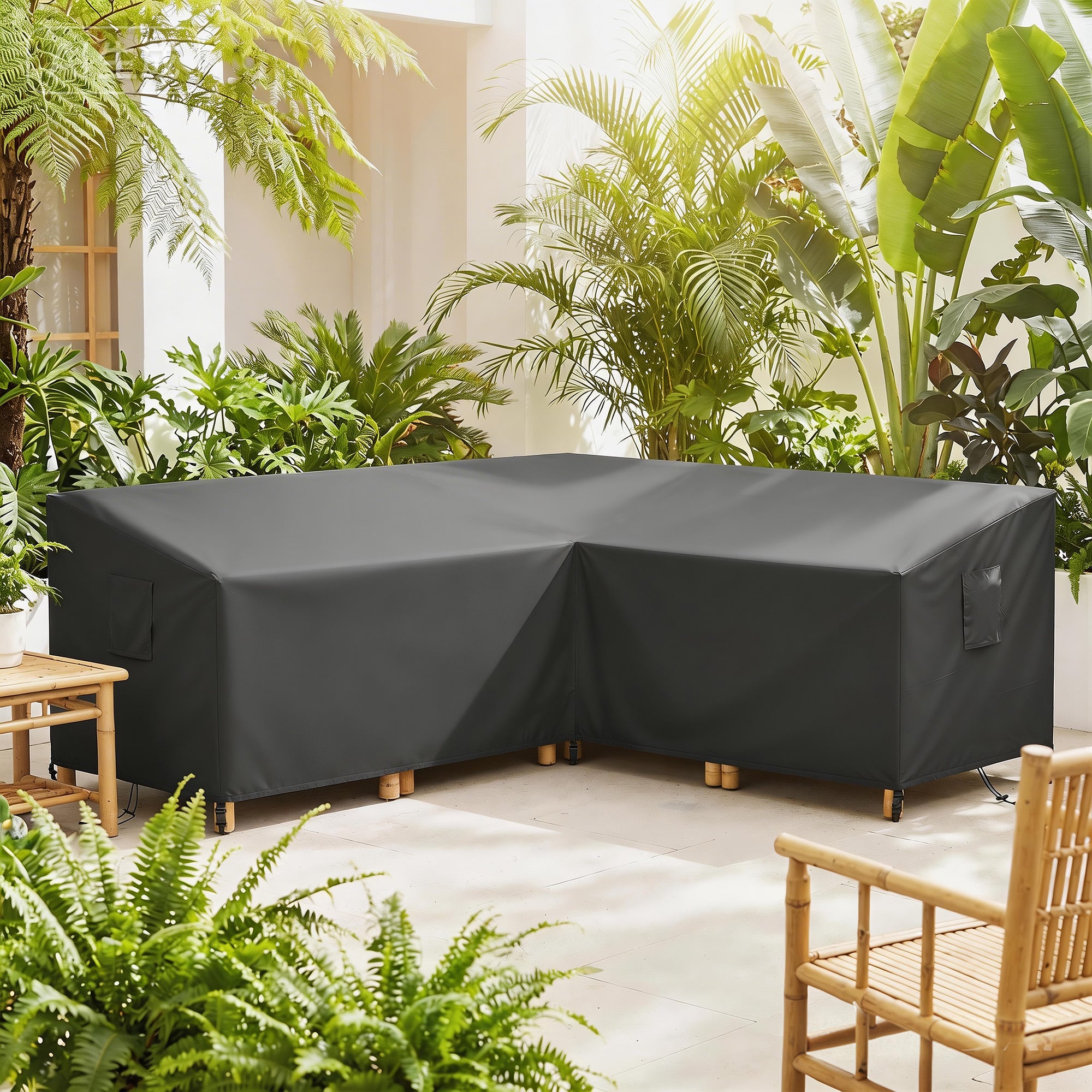 Outsunny V-Shaped Patio Furniture Cover, Waterproof Outdoor V-Shaped Sectional Sofa Cover, Anti-UV with Air Vent, Black 