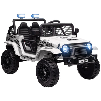 AIYAPLAY 12V Battery Powered Kids Ride-On Car, Electric Truck w/ Spring Suspension, Remote, Music, Horn, Lights, White 