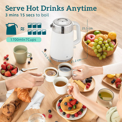 HOMCOM Electric Stainless Steel Kettle and Toaster Set, 3000W 1.7L UK Strix Thermostat Fast Boil Kettle w/ Limescale Filter, Cool Touch Body, 4 Slice Toaster with 7 Browning Levels, Crumb Tray, White 
