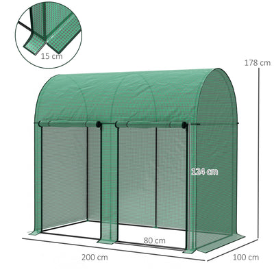Outsunny 200 x 100cm Walk-In Greenhouse, with Zipped Doors - Green 