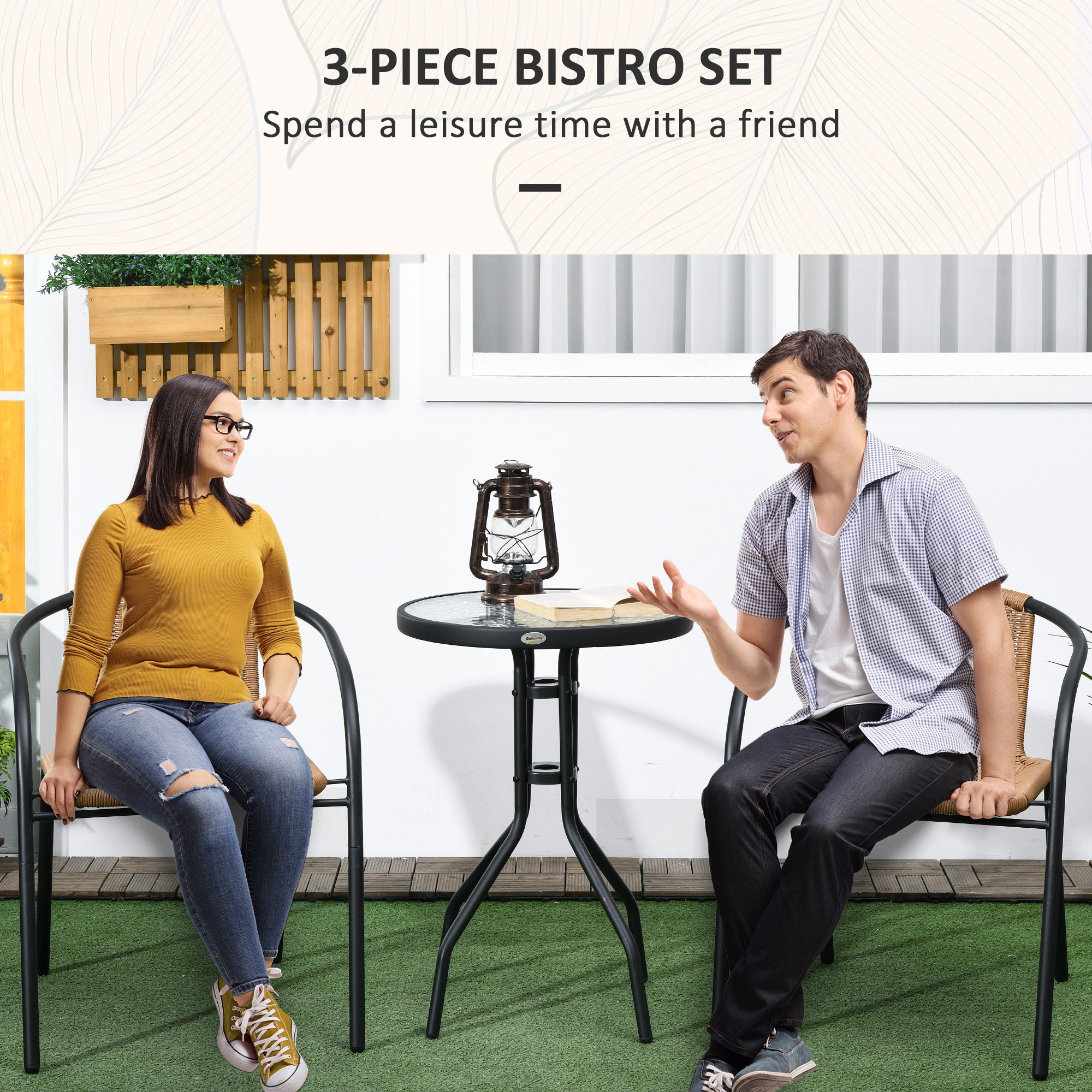Outsunny 3 Pieces Rattan Bistro Set - Brown 