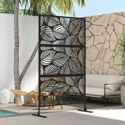 Outsunny Metal Decorative Privacy Screen Outdoor Divider, Black Leaf 