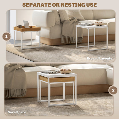 HOMCOM Set of Two Boxy Nesting Tables - White/Wood-Effect 