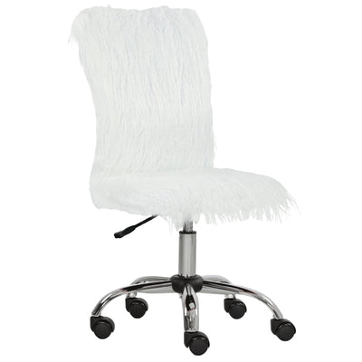 HOMCOM Plush Office Desk Chair, Modern Armless Swivel Vanity Chair with Adjustable Height for Home Office, Bedroom, Living Room, White 