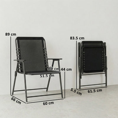 Outsunny Folding Garden Chairs Set of 2, Outdoor Dining Chairs with Wide Texteline Seat, High Back and Armrests, Black 