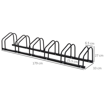 HOMCOM Bike Stand Parking Rack Floor or Wall Mount Bicycle Cycle Storage Locking Stand 179L x 33W x 27H (6 Racks, Black) 