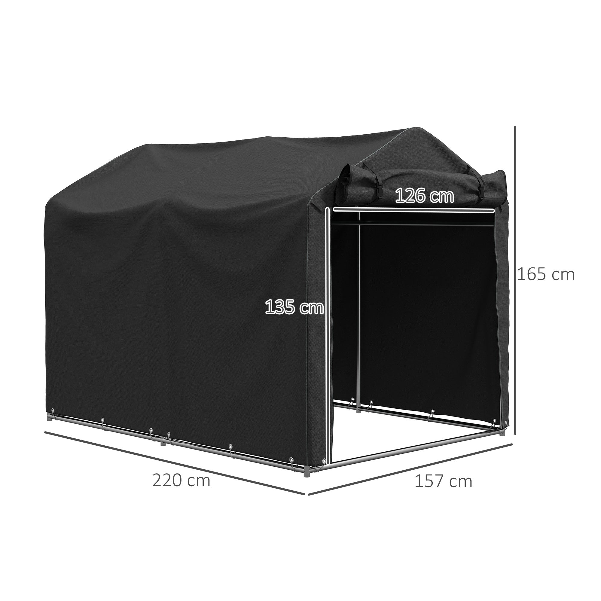 Outsunny 2.2 x 1.6 m Garden Storage Tent, Waterproof Anti-UV Bike Tent with Roll-up Zipper Door, Galvanised Outdoor Storage Shelter Carport for Bike, Motorbike, Garden Tools, Black 