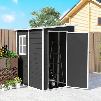Outsunny 4'x5' Garden Storage Shed, Lean to Shed, Lockable Garden Shed with Window, Vent and Plastic Roof, Black 