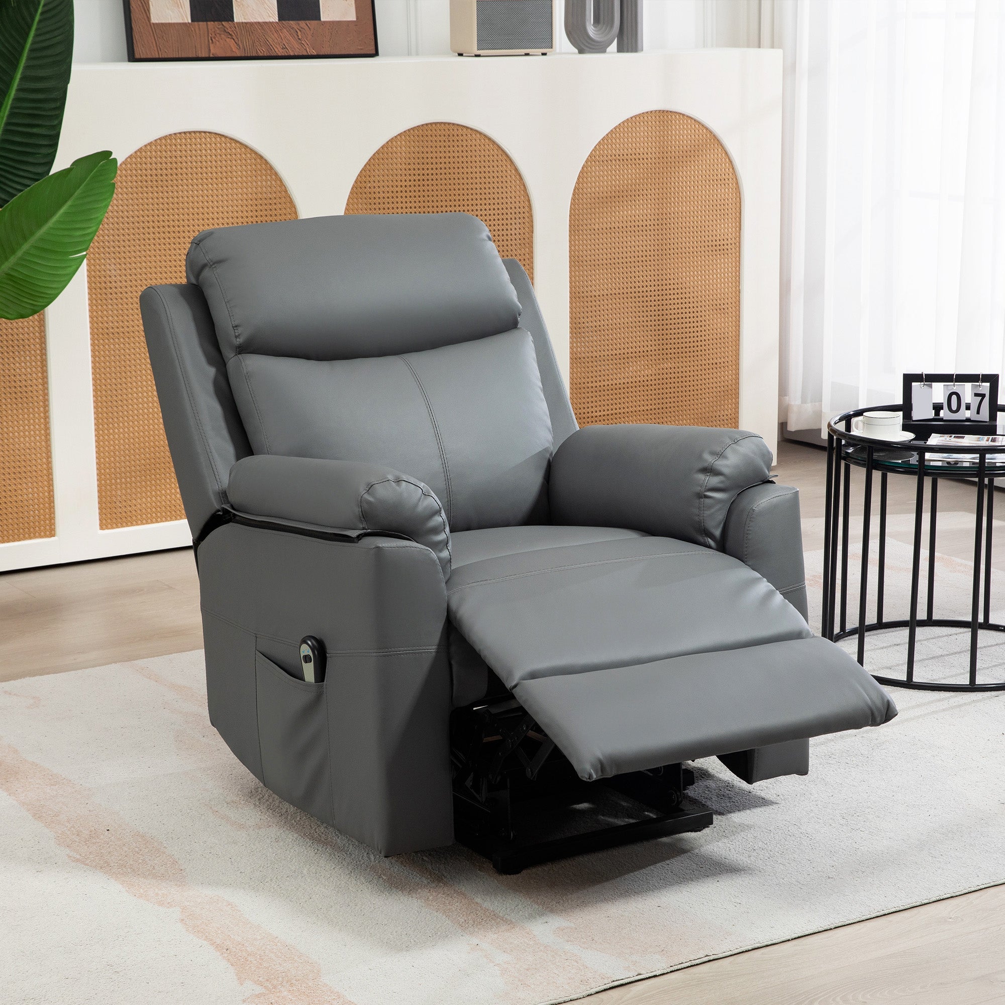 HOMCOM Faux Leather 70\'c2\'b0 Electric Riser Recliner Chair, Charcoal Grey 