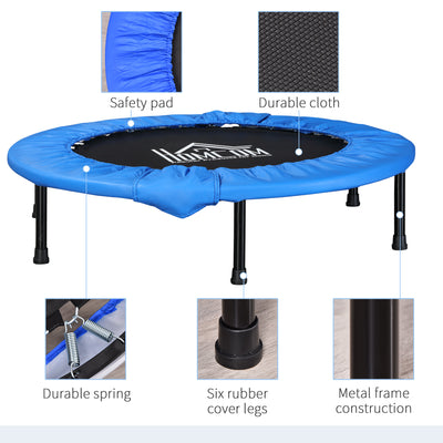 HOMCOM \'ce\'a6101 Mini Fitness Trampoline Home Gym Yoga Exercise Rebounder Indoor Outdoor Jumper with Safety Pad, Support Up to 100 KG, Blue and Black 