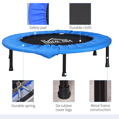 HOMCOM \'ce\'a6101 Mini Fitness Trampoline Home Gym Yoga Exercise Rebounder Indoor Outdoor Jumper with Safety Pad, Support Up to 100 KG, Blue and Black