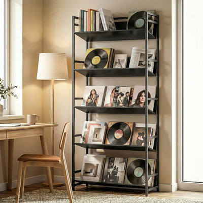 HOMCOM Bookshelf 5-Tier Metal Frame Bookcase Storage Shelves for Living Room Black 
