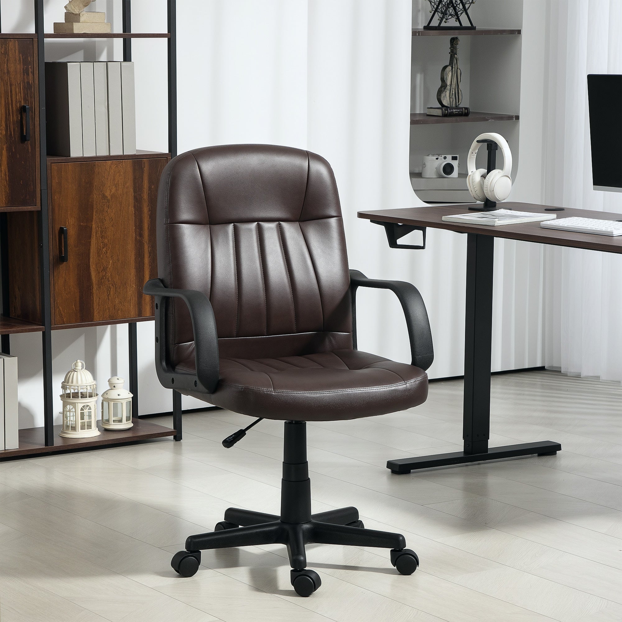 HOMCOM Swivel Executive Chair PU Leather Computer Desk Chair, Dark Brown 