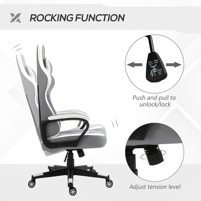 Vinsetto Gaming Chair, Computer Desk Chair with Lumbar Support, Faux Leather Racing Chair with Headrest and Swivel Wheels for Home Office, Grey White 
