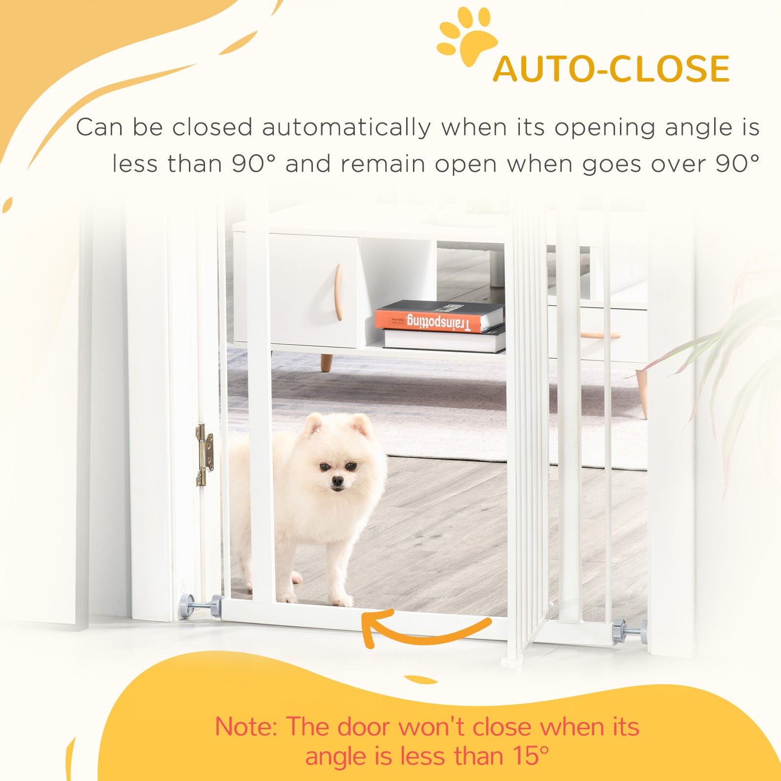 PawHut Pressure Fit Safety Gate, Adjustable Dog Gate, Pet Barrier for for Doorways, Staircases and Hallways with Auto Close, Double Locking, Opening 74-80cm, White 