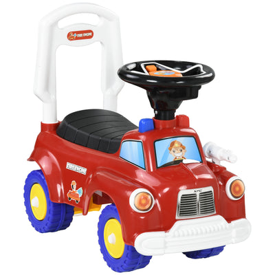 AIYAPLAY Ride On Fire Truck Foot to Floor Design with Under Seat Storage, Steering Wheel, Music, Light, for 1.5-3 Years, Red 