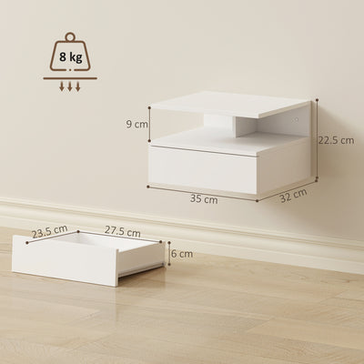 HOMCOM Set of Two Floating Bedside Tables - White 