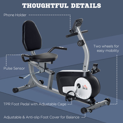 HOMCOM Exercise Bike with LCD Display, Stationary Bike with Quiet 8-Level Magnetic Resistance, Adjustable Seat and Backrest, Indoor Cycling Exercise Equipment for Home Gym Fitness Workout Training 
