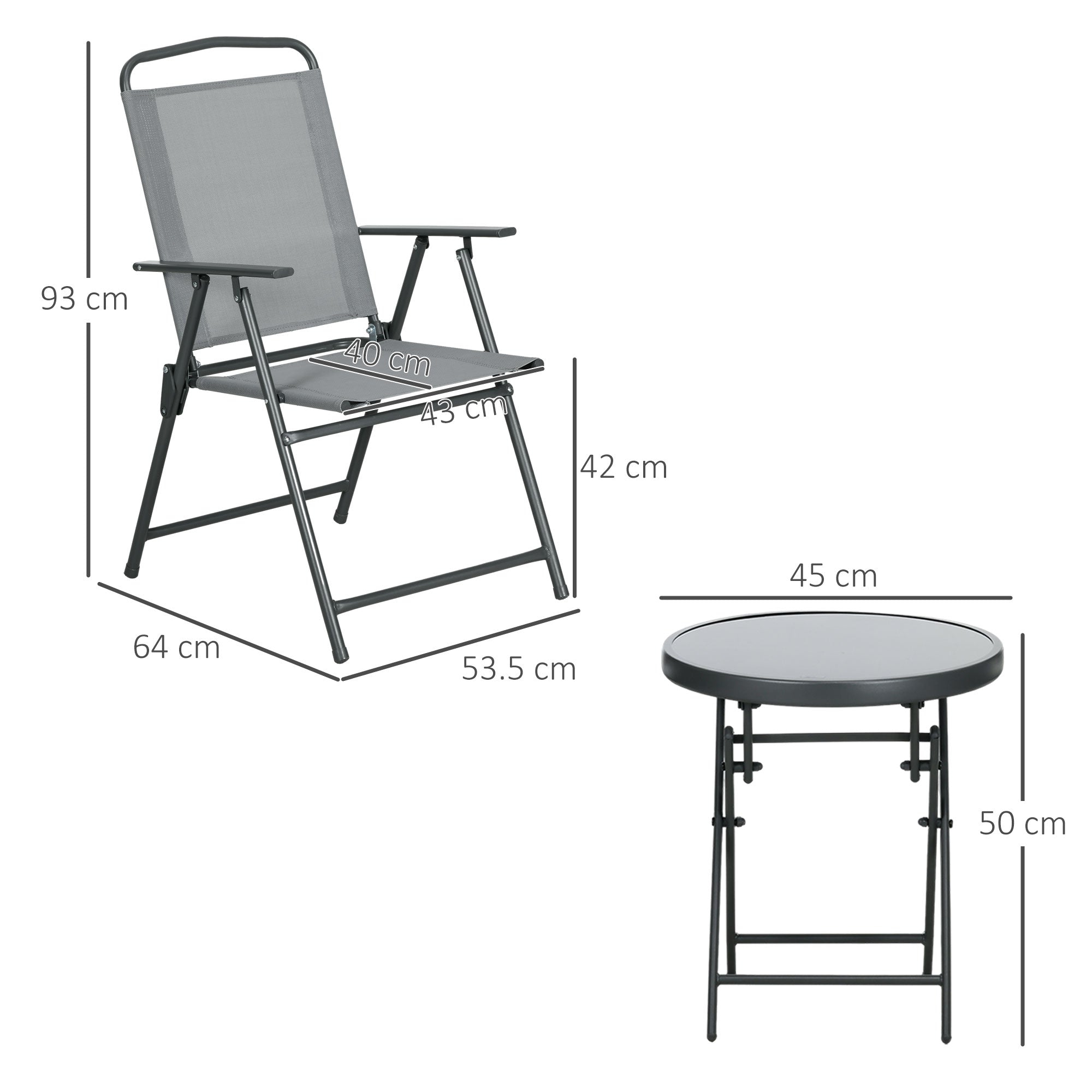 Outsunny Three-Piece Garden Seat Set, with Glass-Top Table - Light Grey 