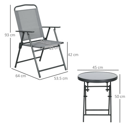 Outsunny Three-Piece Garden Seat Set, with Glass-Top Table - Light Grey 