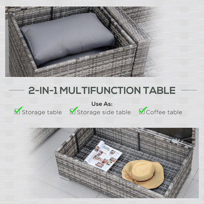 Outsunny 6PC Rattan Corner Sofa Set Wicker 4 Seater Garden Storage Coffee Table Conversation Ottoman Outdoor Weave Furniture w/ Cushion Grey 