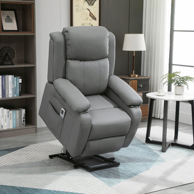 HOMCOM Electric Power Lift Recliner Chair Vibration Massage Reclining Chair with Remote Control and Side Pocket, Grey 