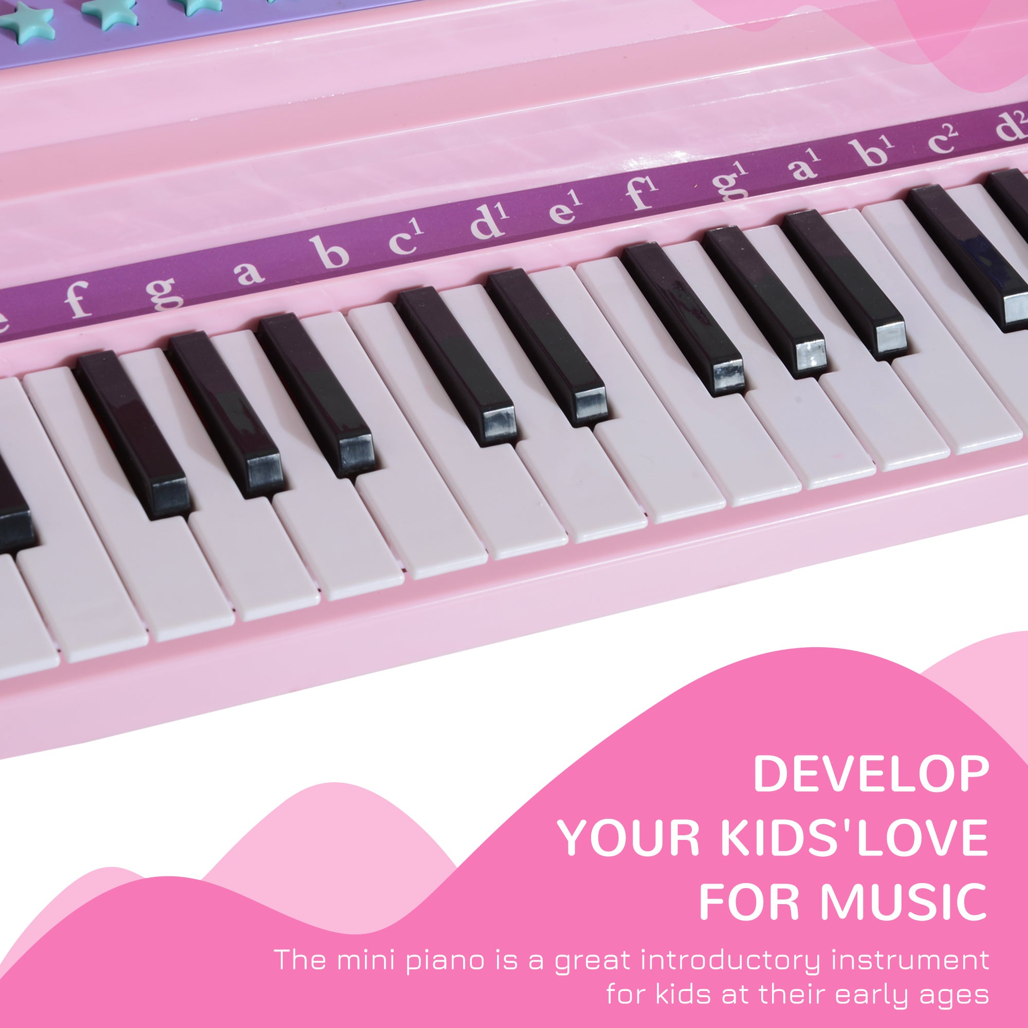 HOMCOM 37 Keys Kids Mini Electronic Keyboard Children Grand Piano with Stool Microphone Light Musical Instrument Educational Game Toy Set (Pink) 