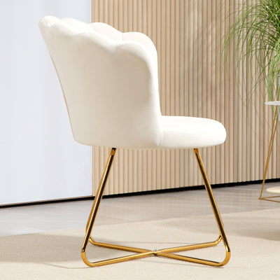 HOMCOM Velvet-Feel Lotus Petal Accent Chair - Cream 