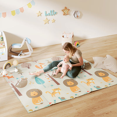 AIYAPLAY Baby Play Mat, Double Sideded Foldable Kids Crawling Mat, Reversible & Waterproof, Animal 