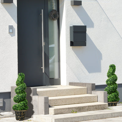HOMCOM Set of 2 Artificial Plants, Topiary Spiral Boxwood Trees with Pot, for Home Indoor Outdoor Decor, 90cm 