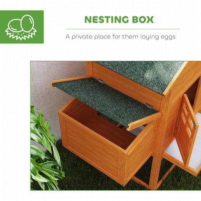 PawHut Wooden Chicken Coop with Run, Nesting Box, Slide-out Tray, Ramp, Perches, Asphalt Roof, 179 x 67 x 115cm 