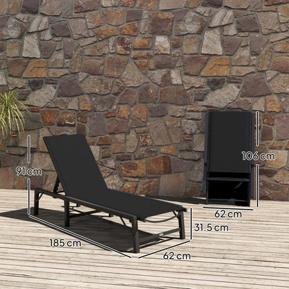 Outsunny Folding Sun Lounger, 5-Position Adjustable Garden Chaise Lounge Sunbed, Steel Frame Reclining Chair for Beach, Porch, Patio, Camping, Black 
