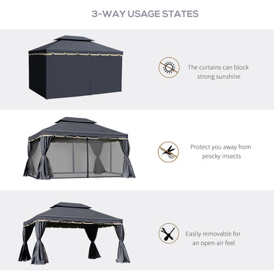 Outsunny 3 x 4m Aluminium Garden\'c2\'a0Gazebo, Marquee Canopy Shelter Pavilion Party Tent with Nets and Curtains for Garden and Deck, Black 