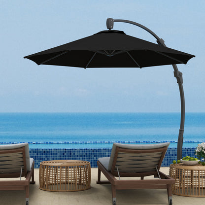 Outsunny 3(m) Garden Cantilever Parasol, Round Overhanging Umbrella with Crank Handle, Cross Base, Aluminium Frame and 360° Rotation, Banana Patio Umbrella for Outdoor Sun Shade, Black 