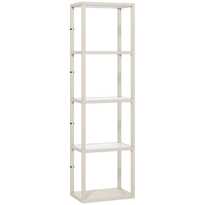 HOMCOM LED Floor Lamp with Glass Shelves, 4 Layers Dimmable Tall Standing Lamp, Modern Column Shelf Floor Light for Living Room, Bedroom, Office, Oak 