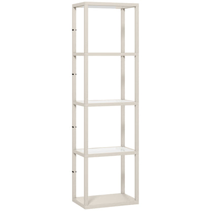 HOMCOM LED Floor Lamp with Glass Shelves, 4 Layers Dimmable Tall Standing Lamp, Modern Column Shelf Floor Light for Living Room, Bedroom, Office, Oak